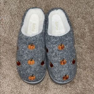 Gray Slippers with Embroidered Pumpkins